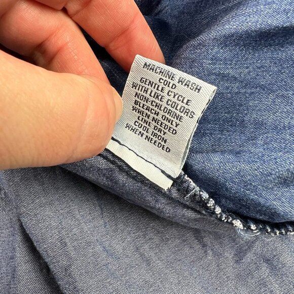 Cafe Marrakesh Two-Toned Button Front Chambray Shirt - Picture 6 of 7